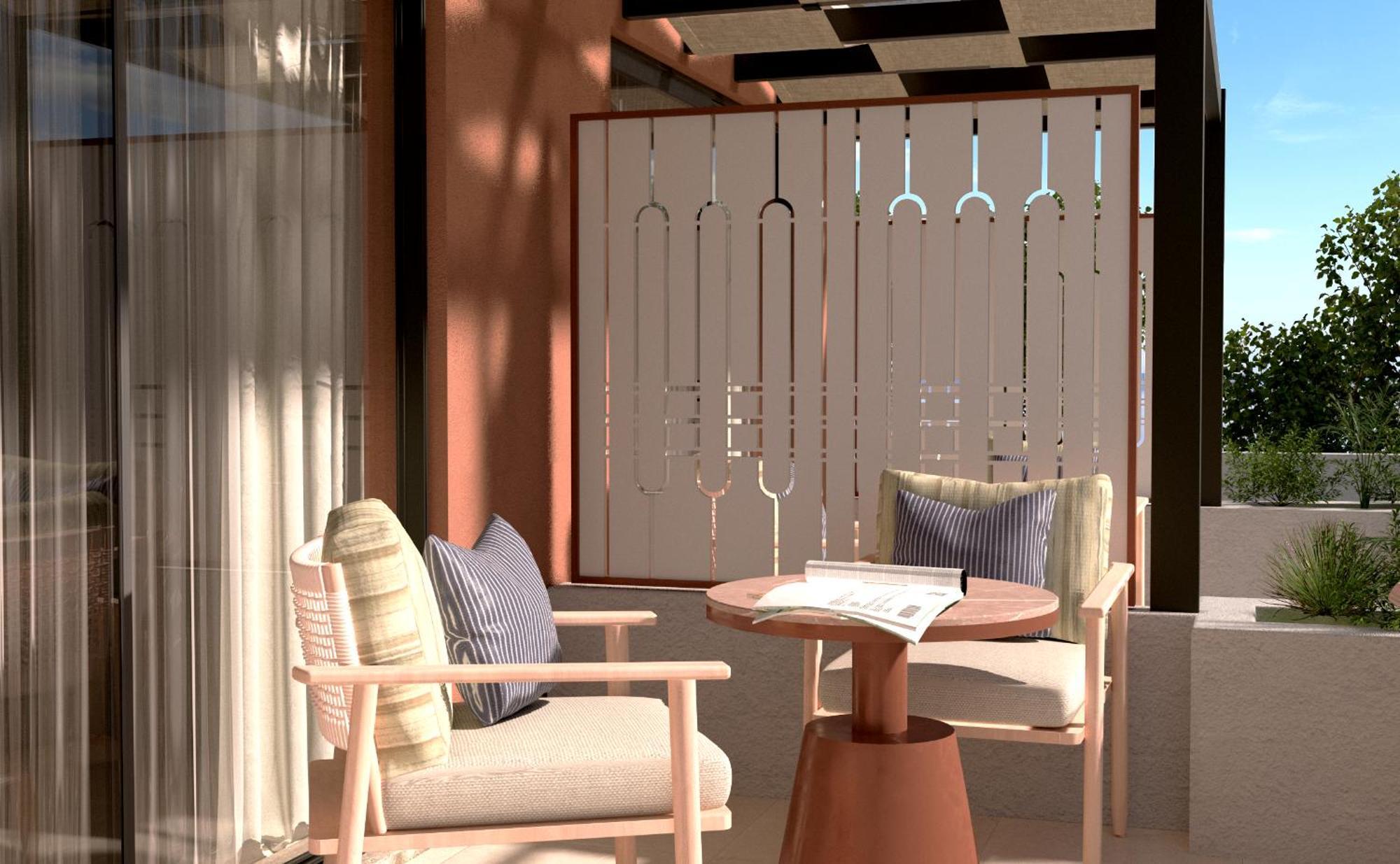 Sentido Apollo Palace Mesongi Exterior photo A 3D rendering of a balcony